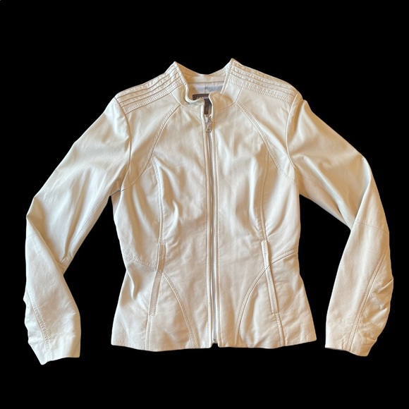 Danier Cream Leather Moto Jacket - small - Picture 2 of 10